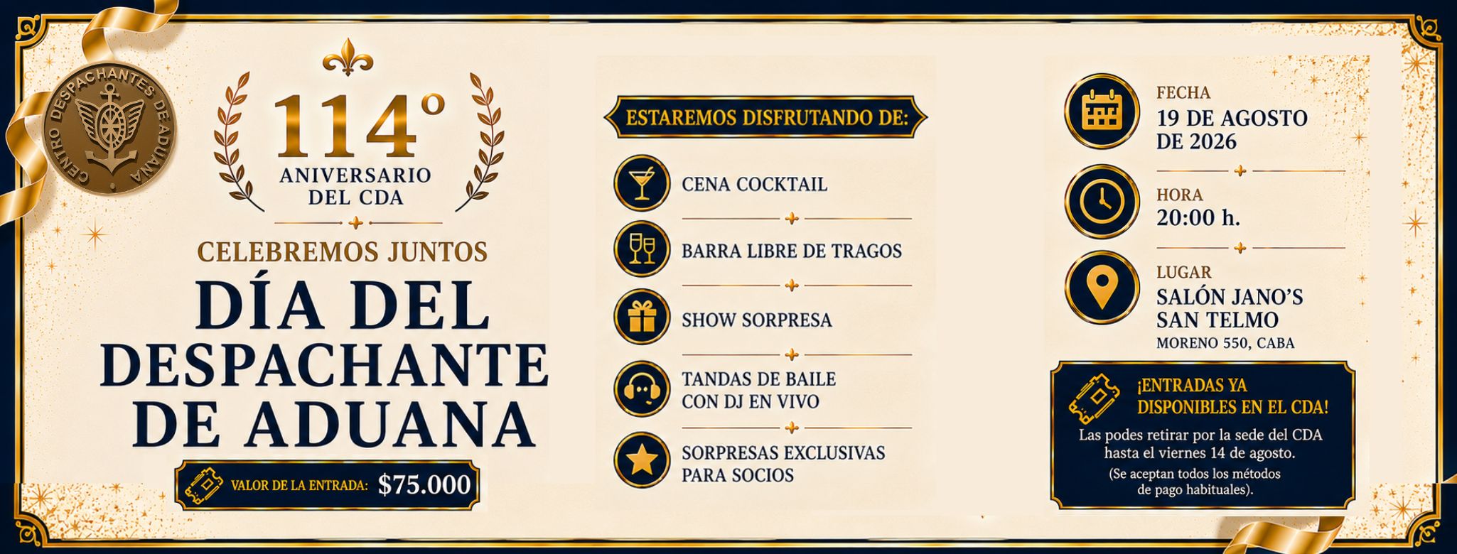 VENTA DE ENTRADAS – 114° Aniversario del CDA  & Día del Despa